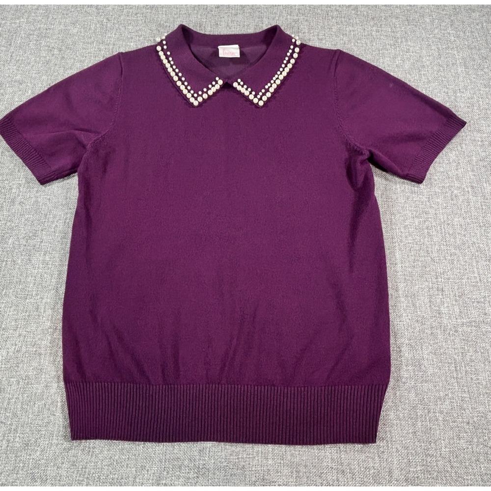 Luna Sweater Short Sleeve Pearl Collar Fall Knit Preppy Coquette Purple Women L